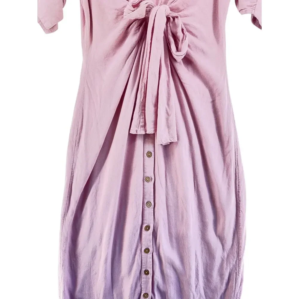 Free People endless summer Pink Tie Front Midi Dress Cottagecore Puff Sleeve  M